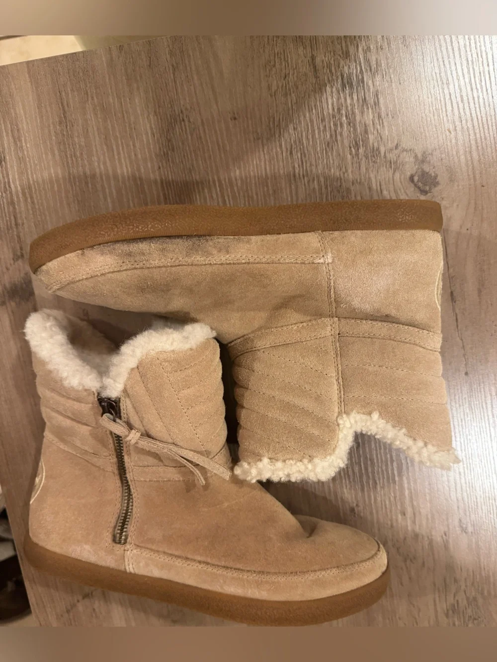 Tory Burch Suede Shearling-Lined Ankle Boots - Tan Size 8